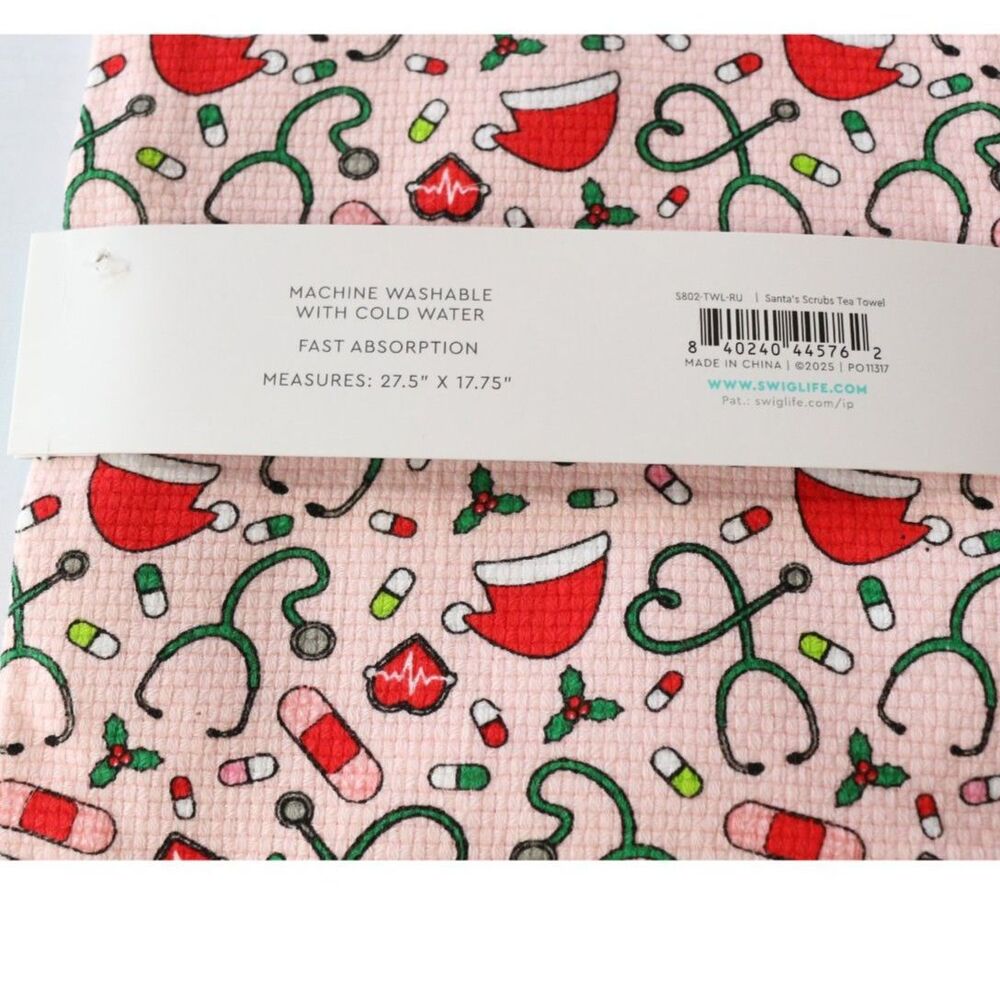 Swig Life Cotton Towel Scrub Life Christmas Print 27.5 x 17.75 NWT Gift - Picture 3 of 4